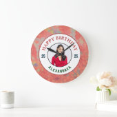 Happy Birthday roze Waterverf Foto personaliseren Grote Klok (Huis)
