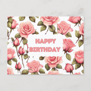 Happy Birthday Roze Waterverf Rozen Briefkaart