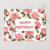 Happy Birthday Roze Waterverf Rozen Briefkaart (Voorkant)