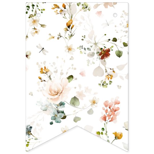 Happy Birthday Roze Waterverf Tuin Bloemen Meisje Vlaggetjes (Eerste vlag)