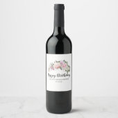 Happy Birthday Roze White Floral Wine Label Wijn Etiket (Voorkant)