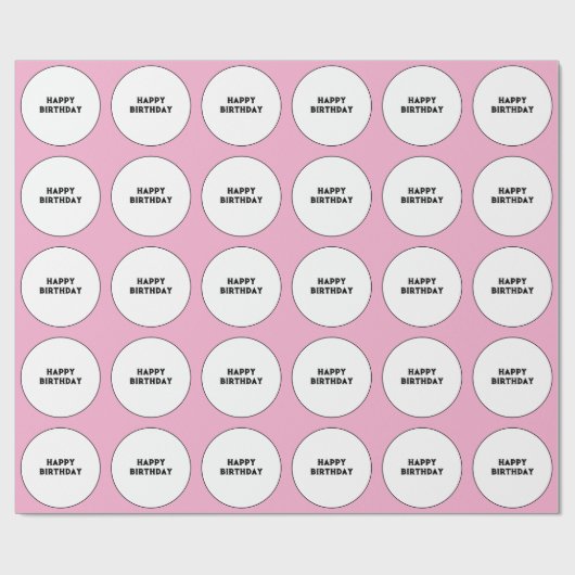 Happy Birthday Roze Witte Polka Dots Schattige Gir Cadeaupapier (Vlak)