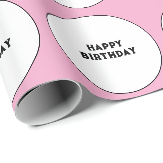 Happy Birthday Roze Witte Polka Dots Schattige Gir Cadeaupapier (Rol Hoek)