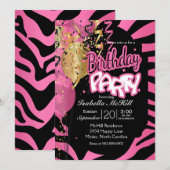 Happy BIrthday -  roze & zwarte zebrastripes Kaart (Voorkant / Achterkant)