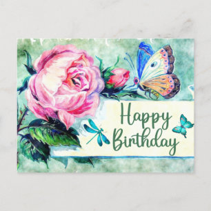 Happy Birthday  Rozen en Butterflies Briefkaart