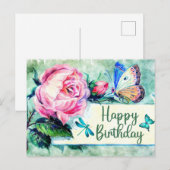 Happy Birthday  Rozen en Butterflies Briefkaart (Voorkant / Achterkant)