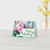 Happy Birthday Rozen en Butterflies Kaart (Gele Bloem)