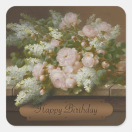 Happy Birthday Rozen en Lilacs CC0884 Longpré Vierkante Sticker