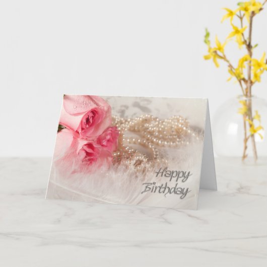 Happy Birthday rozen en parels Kaart (Gele Bloem)