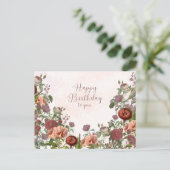 Happy Birthday Rozen en Tuinbloemen Briefkaart (Staand voorkant)