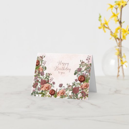 Happy Birthday  Rozen en Tuinbloemen Kaart (Gele Bloem)