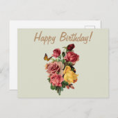 Happy Birthday  Rozen en vlinder Briefkaart (Voorkant / Achterkant)