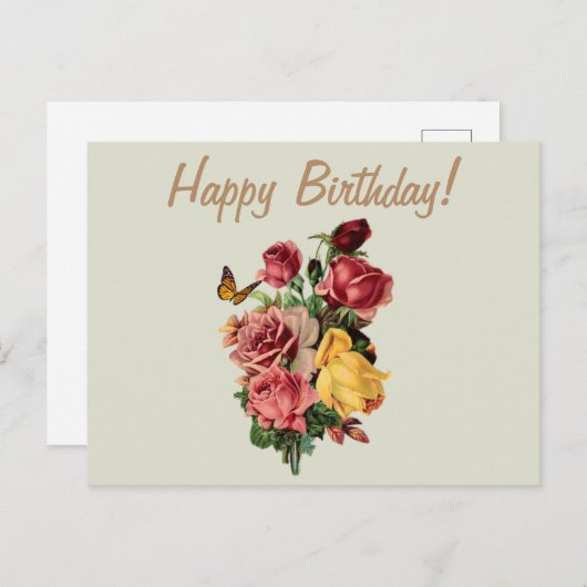 Happy Birthday Rozen en vlinder Briefkaart (Voorkant / Achterkant)