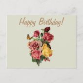 Happy Birthday Rozen en vlinder Briefkaart (Voorkant)