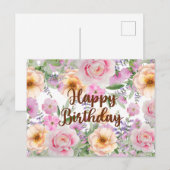 Happy Birthday  Rozen en wilde bloemen Briefkaart (Voorkant / Achterkant)