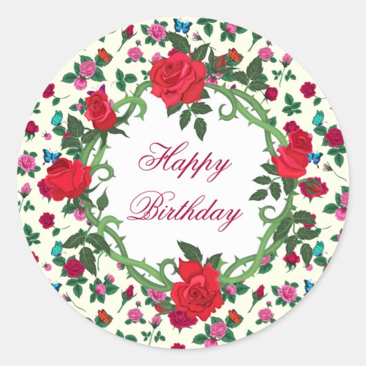 Happy Birthday Rozen Ronde Sticker (Voorkant)