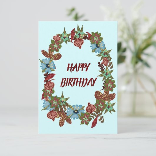 Happy Birthday Rustic Flower Garland Greeting Kaart (Staand voorkant)
