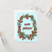 Happy Birthday Rustic Flower Garland Greeting Kaart (Voorkant / Achterkant in situ)