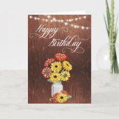 Happy Birthday Rustic Mason Jar Gerbera Daisy Kaart (Voorkant)