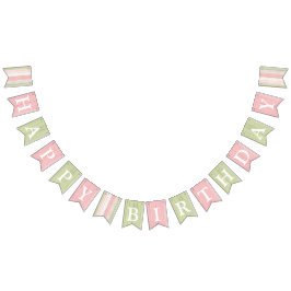 Happy Birthday Rustic Sage Green Pink Floral Wood Vlaggetjes