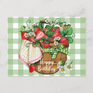 Happy Birthday Rustic Strawberry Fruit Basket Briefkaart