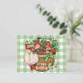 Happy Birthday Rustic Strawberry Fruit Basket  Briefkaart (Staand voorkant)
