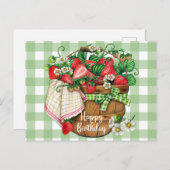 Happy Birthday Rustic Strawberry Fruit Basket  Briefkaart (Voorkant / Achterkant)