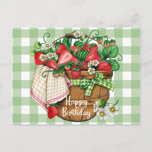 Happy Birthday Rustic Strawberry Fruit Basket  Briefkaart (Voorkant)