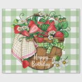 Happy Birthday Rustic Strawberry Fruit Basket Cadeaupapier (Vlak)