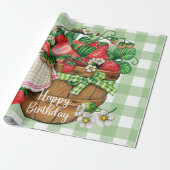 Happy Birthday Rustic Strawberry Fruit Basket Cadeaupapier (Uitgerold)