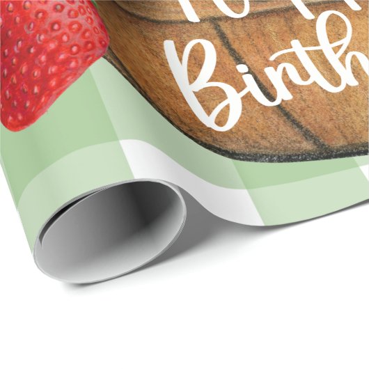 Happy Birthday Rustic Strawberry Fruit Basket Cadeaupapier (Rol Hoek)