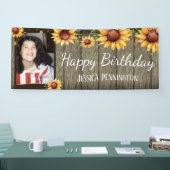 Happy Birthday Rustic Wood Sunflower One foto Spandoek (Beurs)