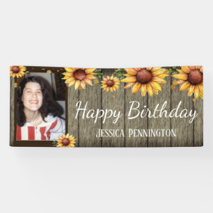 Happy Birthday Rustic Wood Sunflower One foto Spandoek