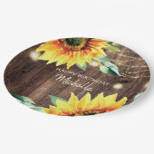 Happy Birthday Rustic Wood Sunflower String Light Papieren Bordje (Gekanteld)