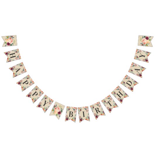 Happy Birthday Rustiek Bourgondië Roze Herfst Bloe Vlaggetjes (Alle)