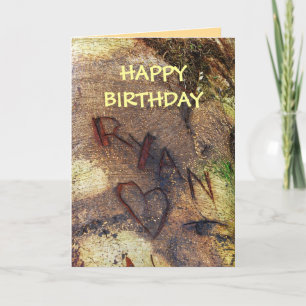 Happy Birthday Ryan Love Tree Carving Card Kaart
