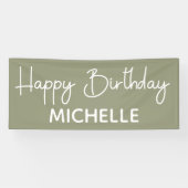 Happy Birthday Sage Green White whimsical-script Spandoek (Horizontaal)