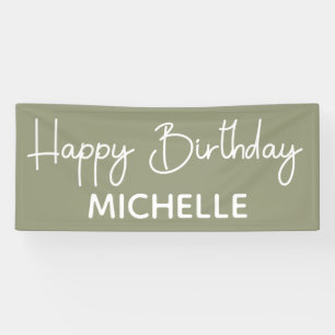 Happy Birthday Sage Green White whimsical-script Spandoek