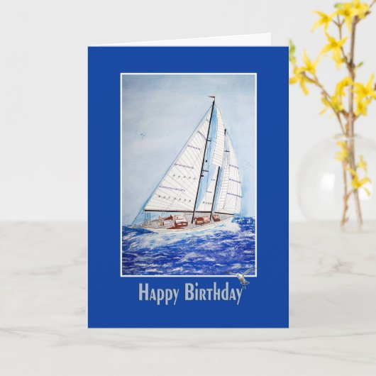 Happy Birthday Sailboot Kaart (Gele Bloem)