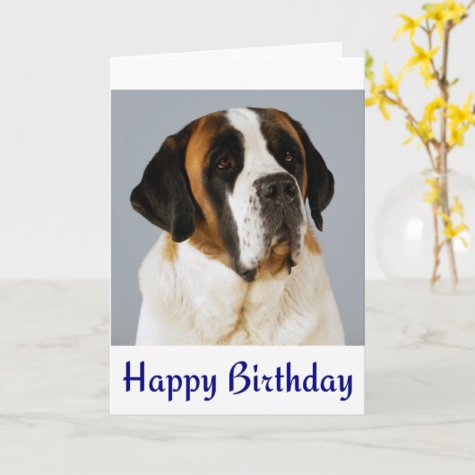 Happy Birthday Saint Bernard Puppy Dog Card Kaart (Gele Bloem)