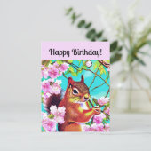 Happy Birthday Sakura Squirrel in Cherry Blossom Briefkaart (Staand voorkant)