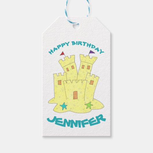 Happy Birthday Sandcastle Sand Castle Beach Party Cadeaulabel (Voorkant)