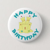 Happy Birthday Sandcastle Sand Castle Beach Party Ronde Button 5,7 Cm (Voorkant)