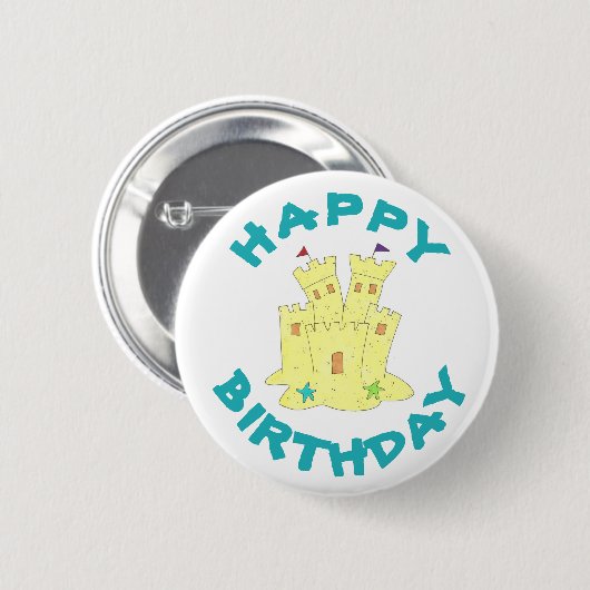 Happy Birthday Sandcastle Sand Castle Beach Party Ronde Button 5,7 Cm (Voorkant /achterkant)