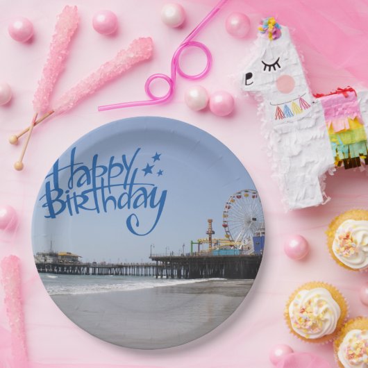 Happy Birthday Santa Monica Pier Papieren Bordje (Feest)