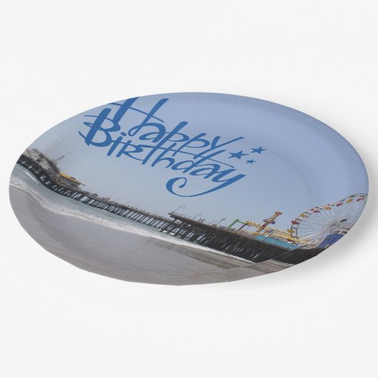 Happy Birthday Santa Monica Pier Papieren Bordje (Gekanteld)
