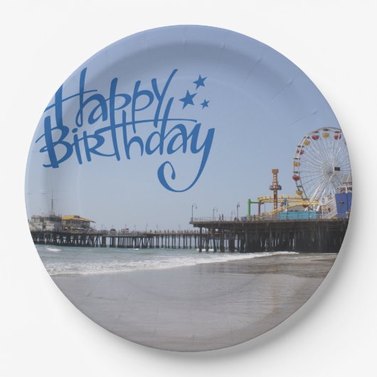 Happy Birthday Santa Monica Pier Papieren Bordje (Voorkant)