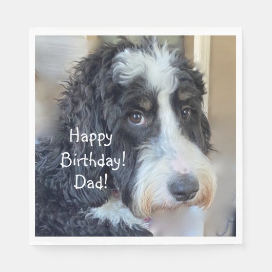 Happy Birthday Schattig Bernedoodle Servet (Voorkant)