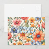 Happy Birthday Schattige Abstract Waterverf Flower Briefkaart (Voorkant / Achterkant)