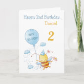 Happy Birthday Schattige Bee met Balloon Blauw Gro Kaart (Voorkant)
